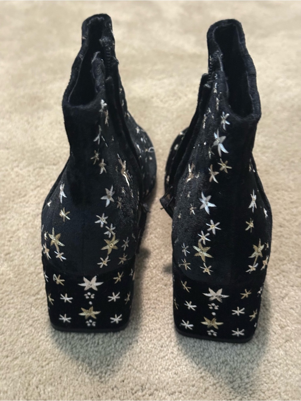 Mango Whismsical Witchy Black Embellished Star & Moon Velvet Ankle Boots Sz 36 - Picture 4 of 4